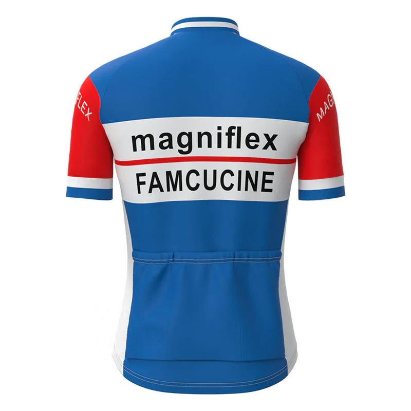 Magniflex Famcucine Blue Short Sleeve Vintage Cycling Jersey Top