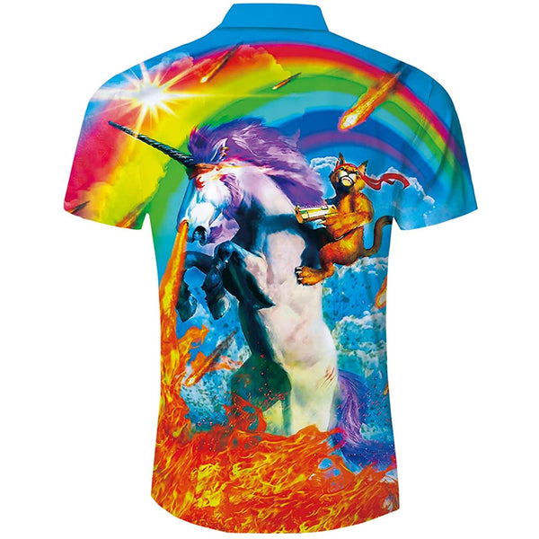 Cat Riding Unicorn Funny Hawaiian Shirt