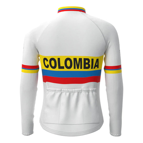 Colombia White Vintage Long Sleeve Cycling Jersey Top