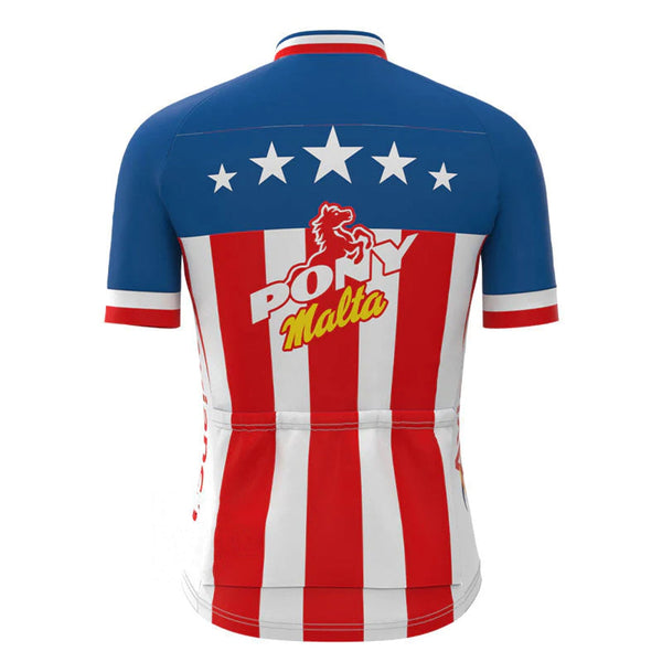 Pony Malta Blue Red Vintage Short Sleeve Cycling Jersey Top