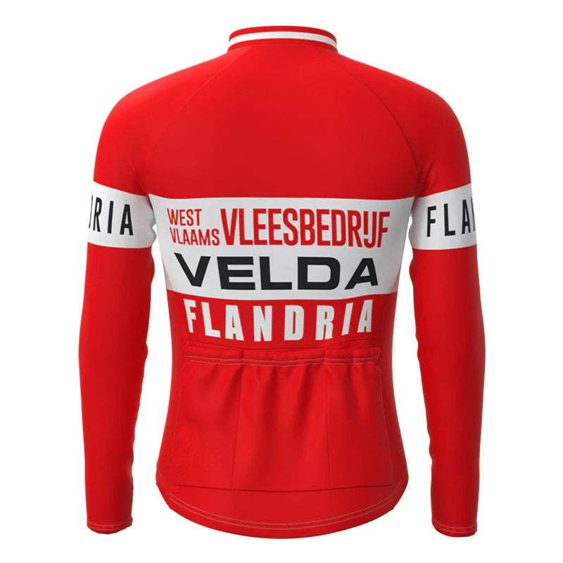 VELDA Flandria Red Vintage Long Sleeve Cycling Jersey Top