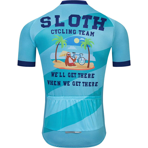 Sloth Palm Tree Beach Men Funny MTB Short Sleeve Cycling Jersey Top