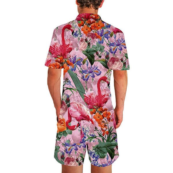 Floral Flamingos Pink Male Romper