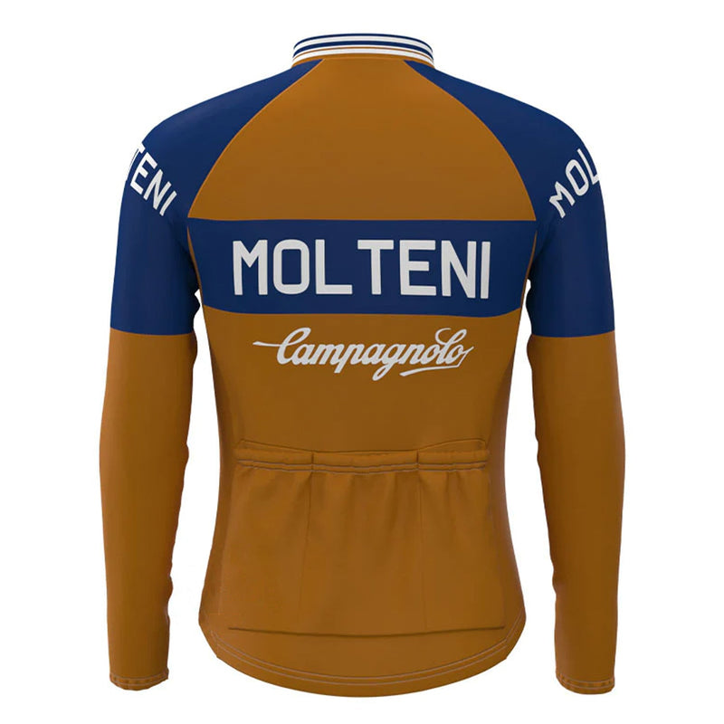 Molteni Brown Blue Vintage Long Sleeve Cycling Jersey Top
