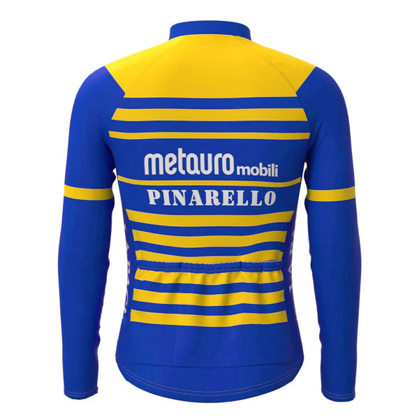 Metquro Mobili Pinarello Blue Yellow Vintage Long Sleeve Cycling Jersey Top