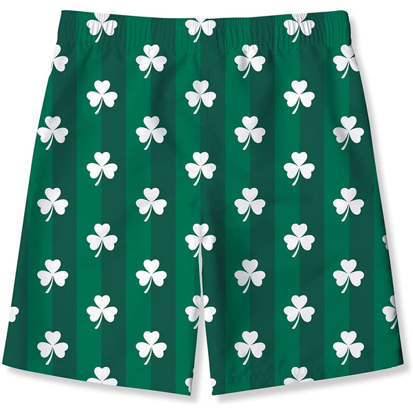 Green St Patrick's Day Clover Funny Boy Swim Trunk