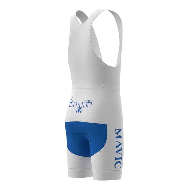 Boston–Mavic White Blue Vintage Cycling Bib Shorts