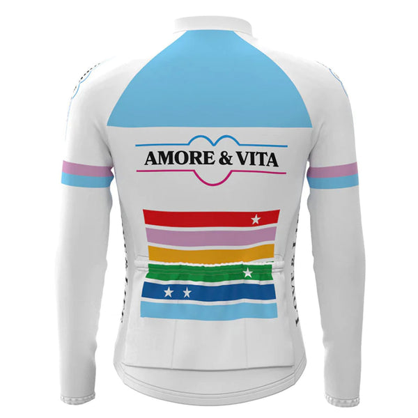 Amore & Vita White Vintage Long Sleeve Cycling Jersey Top
