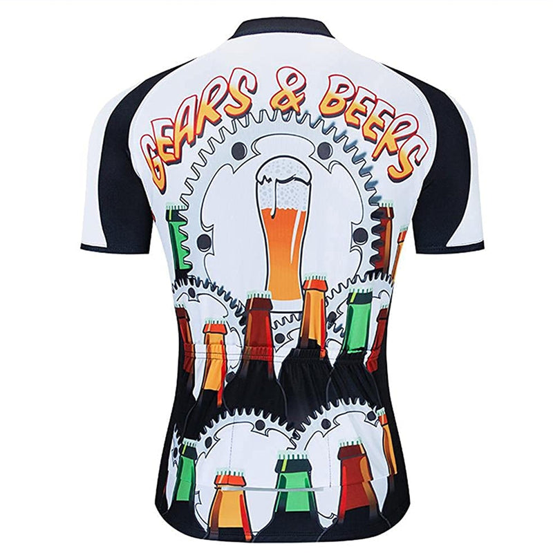 Gears & Beers Men Funny MTB Short Sleeve Cycling Jersey Top