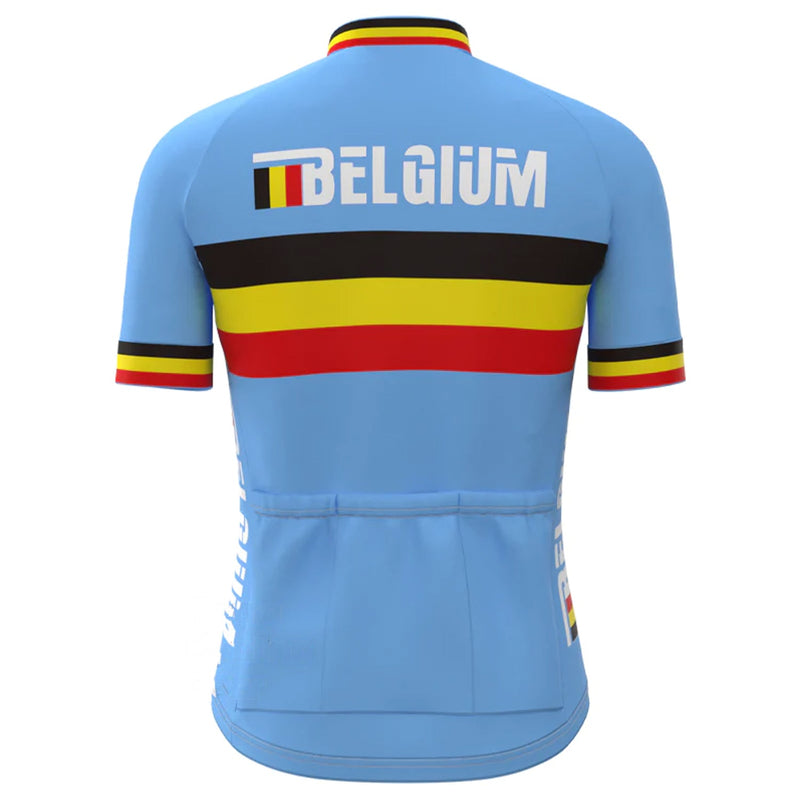 BELGIUM Blue Vintage Short Sleeve Cycling Jersey Top