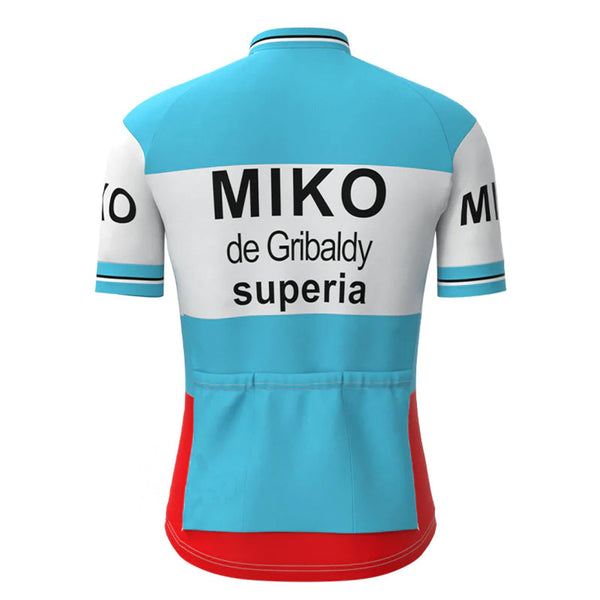 Miko–de Gribaldy Blue White Red Vintage Short Sleeve Cycling Jersey Top
