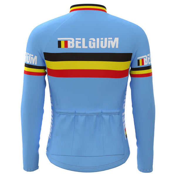 BELGIUM Blue Vintage Long Sleeve Cycling Jersey Top