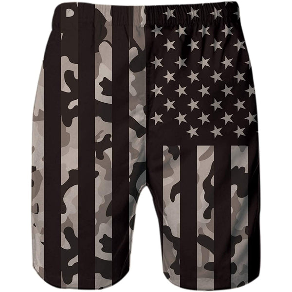 Gray American Flag Funny Swim Trunks