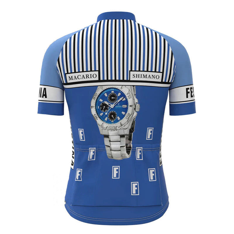 Macario Shimano Blue Vintage Short Sleeve Cycling Jersey Top