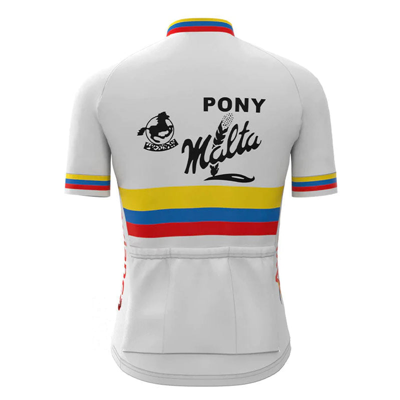 Pony Malta White Vintage Short Sleeve Cycling Jersey Top