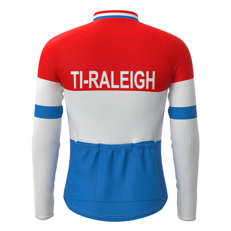 TI Raleigh Red Blue Vintage Long Sleeve Cycling Jersey Top