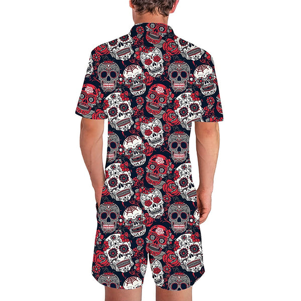 Colorful Skull Halloween Male Romper