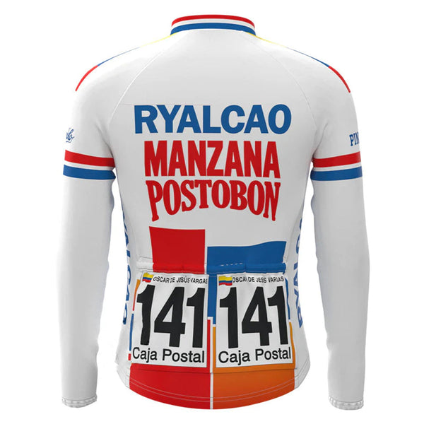 Ryalcao Manzana Postobón White Vintage Long Sleeve Cycling Jersey Top