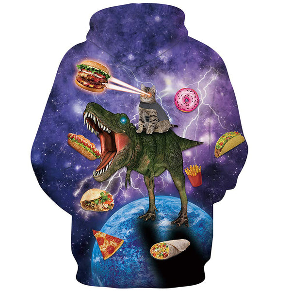 Galaxy Cat Riding Dinosaur Hoodie