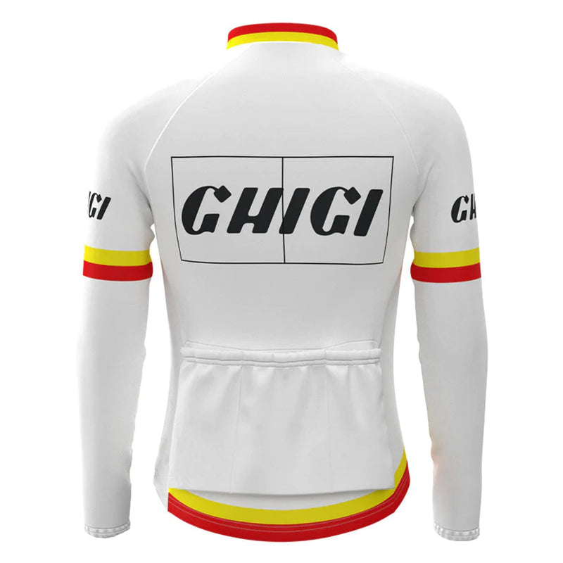 Ghigi White Vintage Long Sleeve Cycling Jersey Top