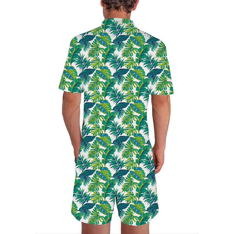 Green Tropical Palm Leaf Male Romper