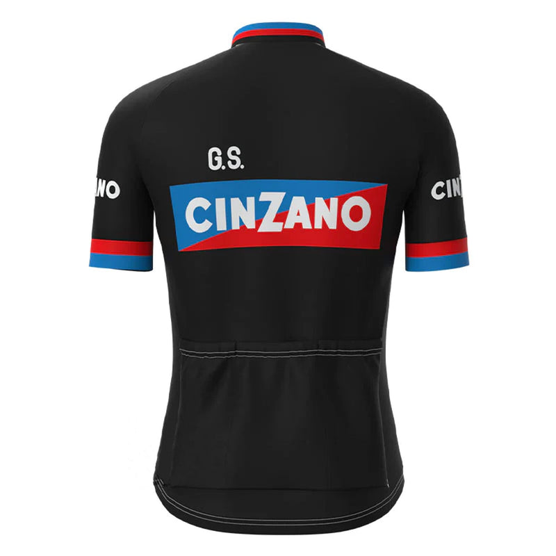 CINZANO Black Vintage Short Sleeve Cycling Jersey Top