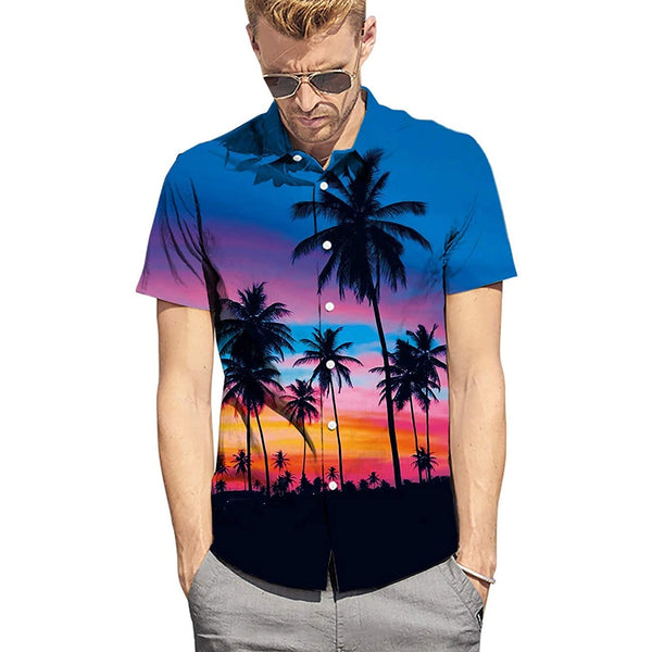 Blue Sunset Palm Tree Funny Hawaiian Shirt