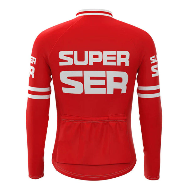 Super Ser Red Vintage Long Sleeve Cycling Jersey Top