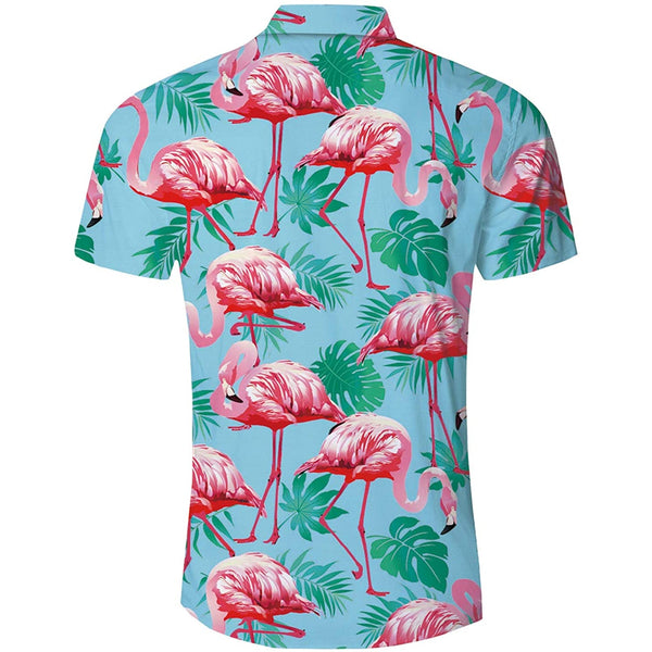 Pink Flamingo Funny Hawaiian Shirt with Palm Leaf