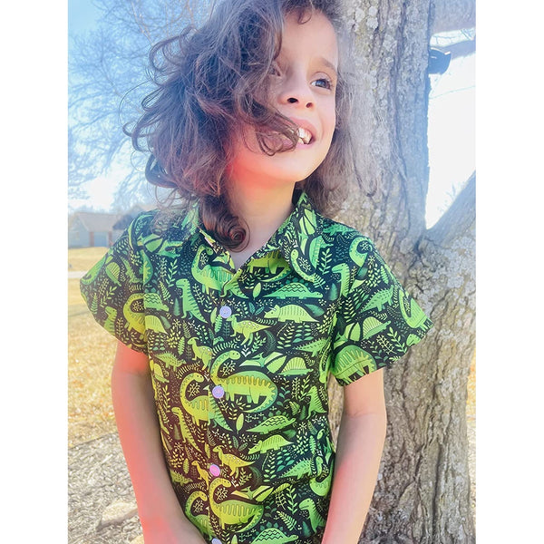 Green Dinosaur Funny Toddler Hawaiian Shirt