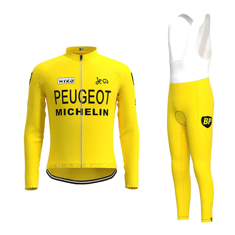 Peugeot Yellow Vintage Long Sleeve Cycling Jersey Matching Set