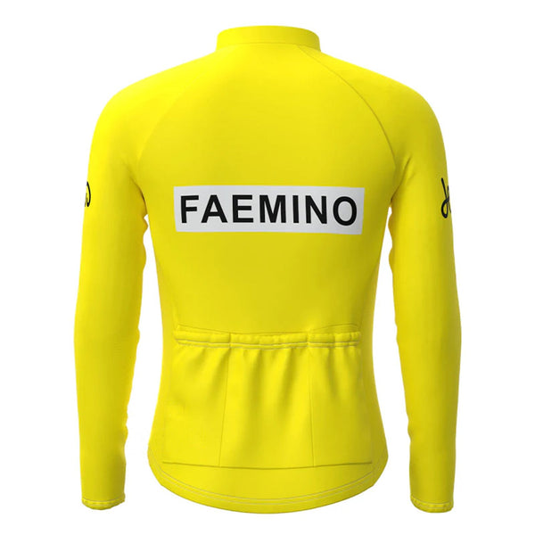 FAEMINO Yellow Vintage Long Sleeve Cycling Jersey Top