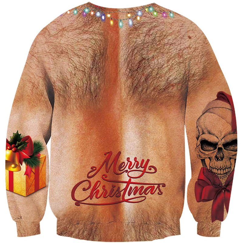 Christmas Bell Hairy Chest Ugly Christmas Sweater