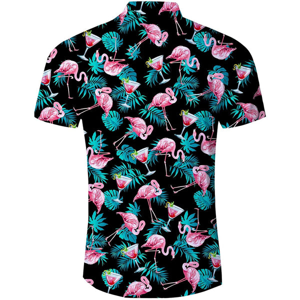 Pink Flamingo Funny Hawaiian Shirt with Palm Leaf