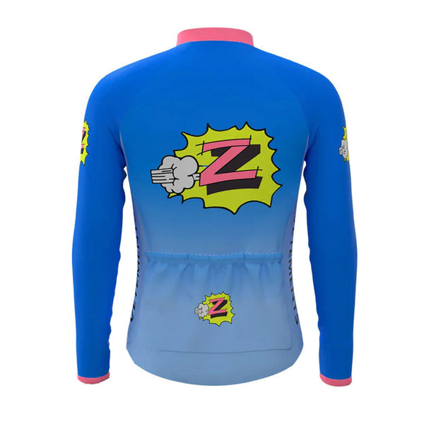Z Vêtements Blue Vintage Long Sleeve Cycling Jersey Top