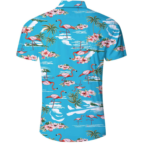 Blue Palm Tree Flamingos Funny Hawaiian Shirt