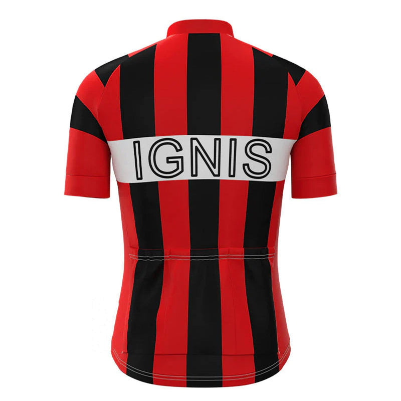 Ignis Red Black Vintage Short Sleeve Cycling Jersey Top