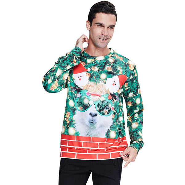 Funny Glasses Llama Ugly Christmas Sweater