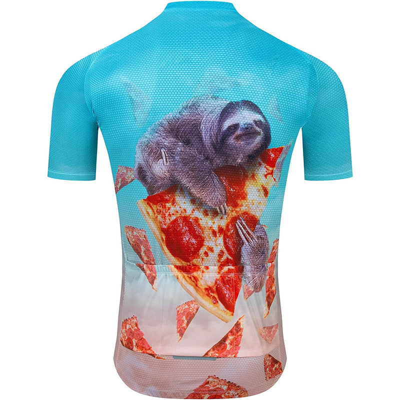 Pizza Sloth Men Funny MTB Short Sleeve Cycling Jersey Top
