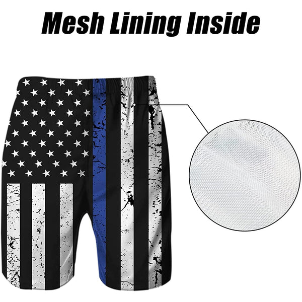 Blue Stripe American Flag Funny Swim Trunks