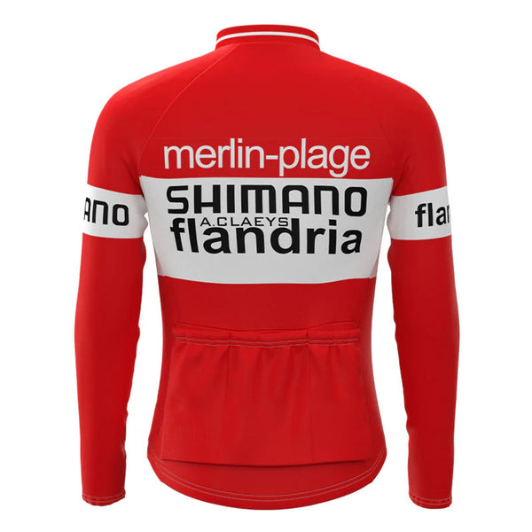 Shimano Flandria Red Long Sleeve Vintage Cycling Jersey Top