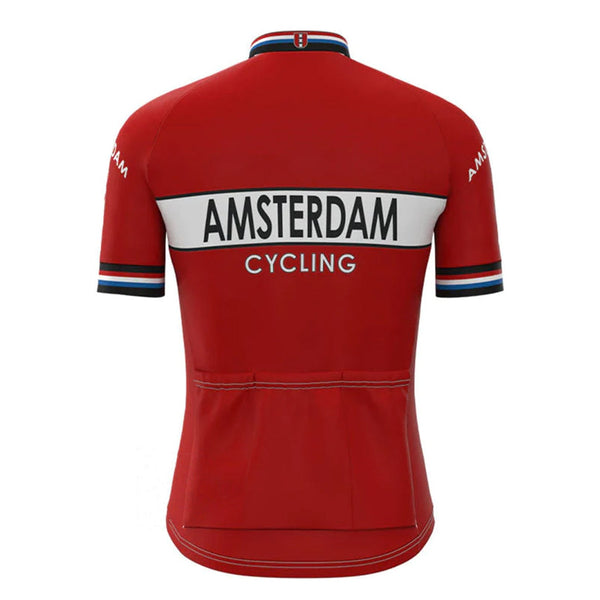 Amsterdam Red Vintage Short Sleeve Cycling Jersey Top