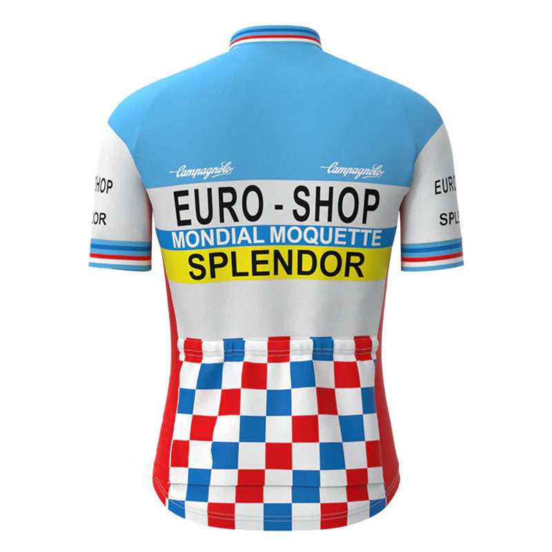 EURO Shop Splender Blue Vintage Short Sleeve Cycling Jersey Top