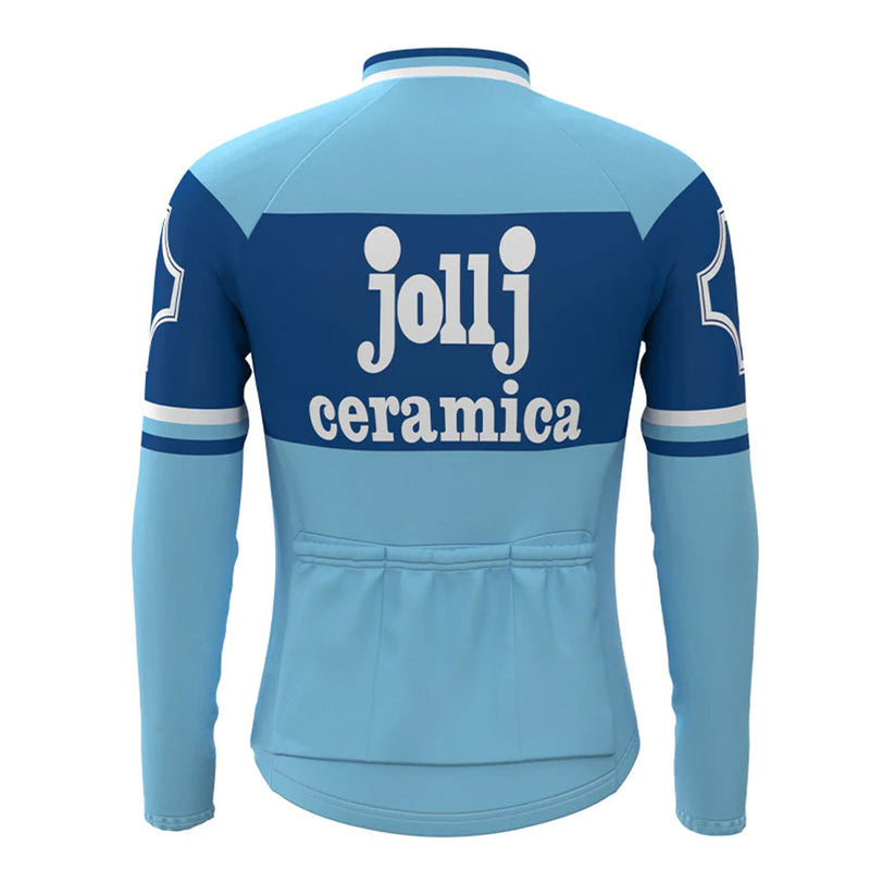 Jollj Ceramica Blue Long Sleeve Vintage Cycling Jersey Top