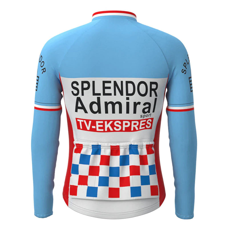 SPLENDOR Blue Vintage Long Sleeve Cycling Jersey Top