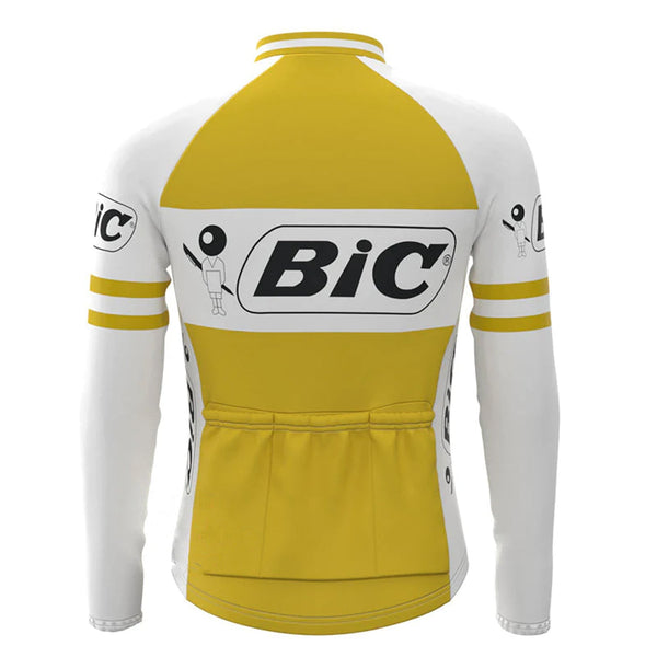 BIC Yellow Vintage Long Sleeve Cycling Jersey Top