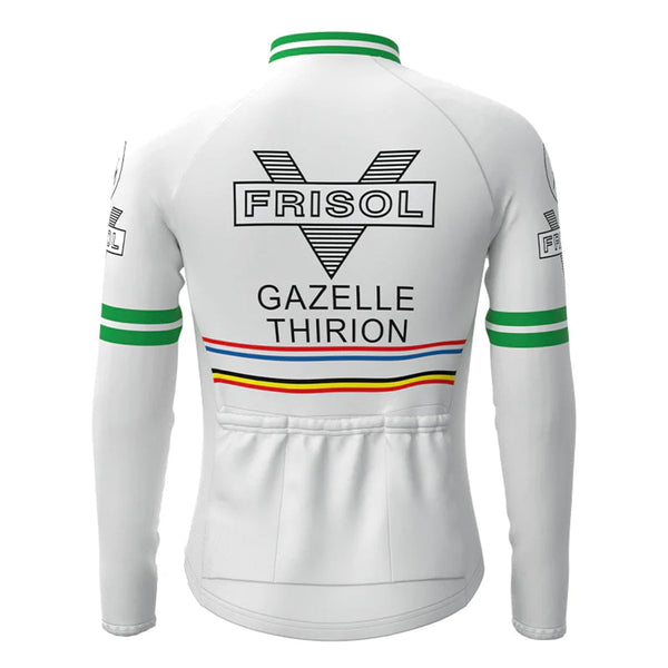 Frisol White Vintage Long Sleeve Cycling Jersey Top