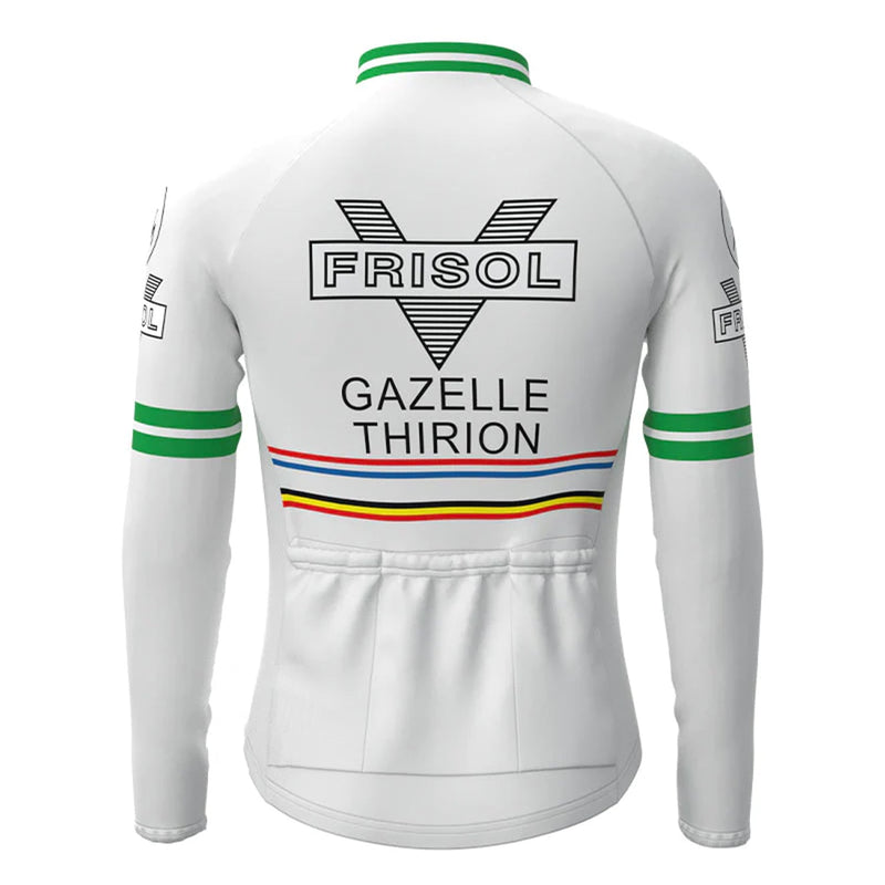 Frisol White Vintage Long Sleeve Cycling Jersey Top