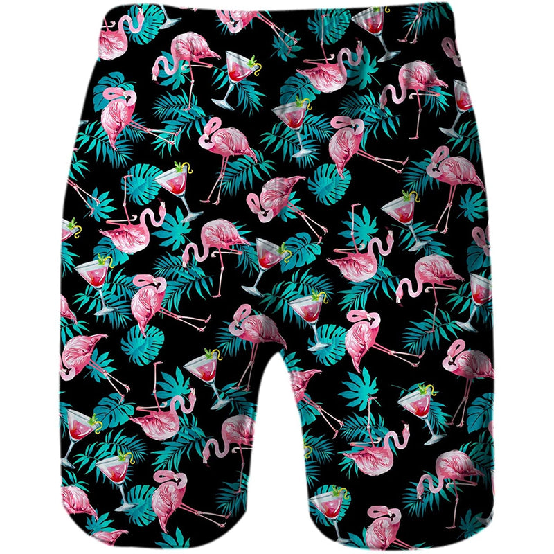 Pink Flamingo Funny Swim Trunks