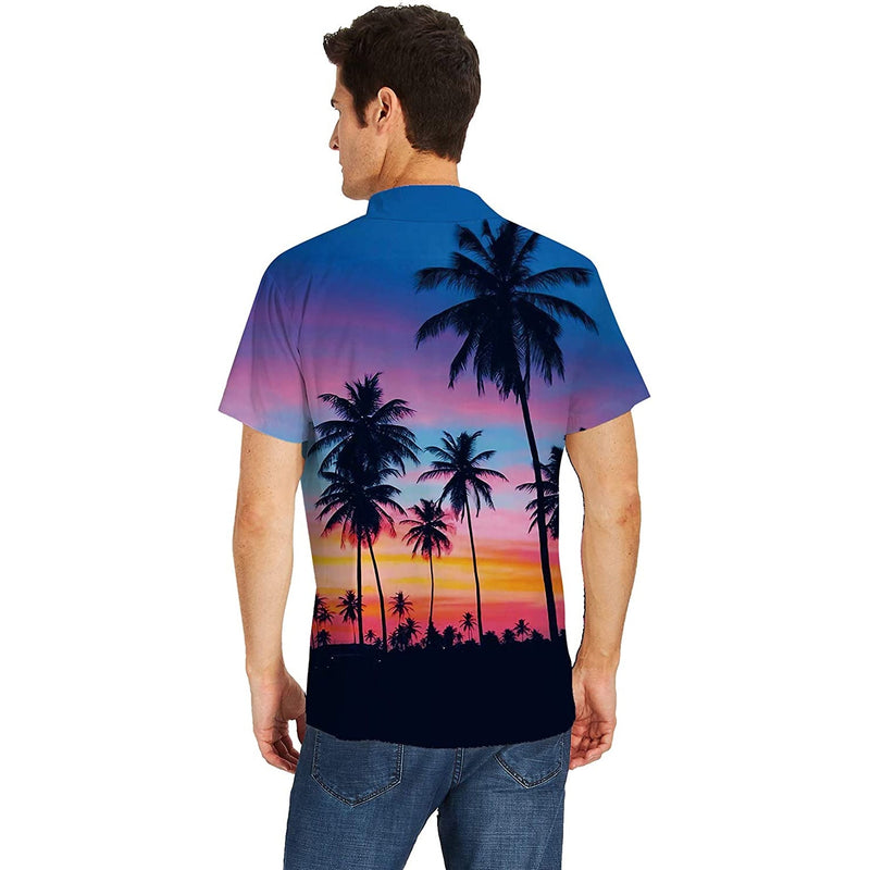 Blue Sunset Palm Tree Funny Hawaiian Shirt